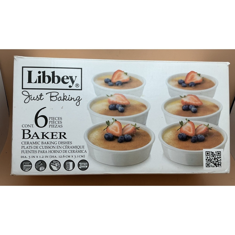Libbey Just Baking 6 Piece White Ceramic‎ Baking Dishes 5in x 1.2in NEW Open Box